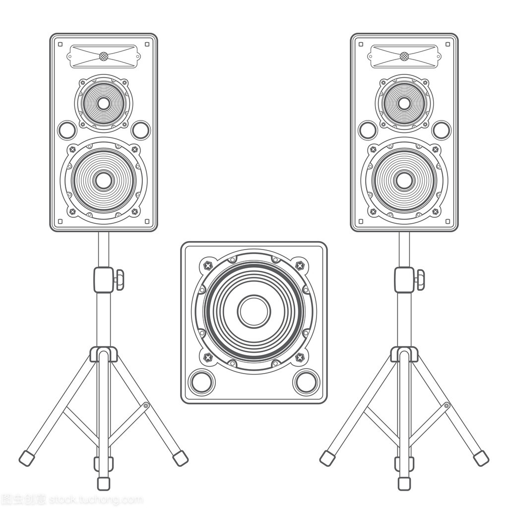 黑暗輪廓揚聲器上看臺和低音炮技術圖